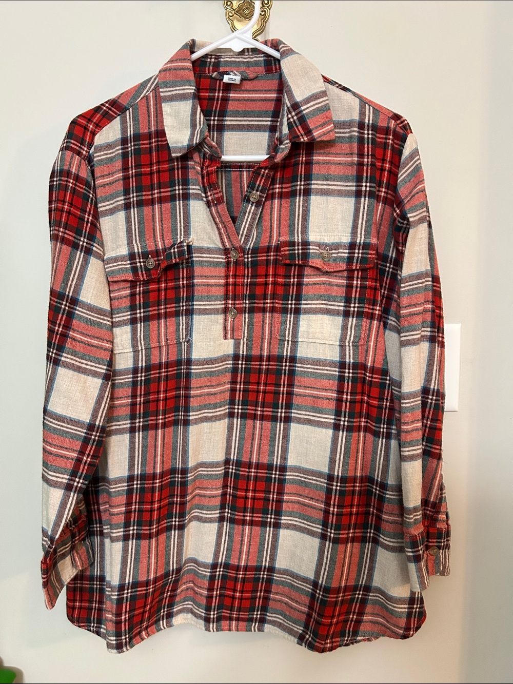 Old Navy Maternity Red and Cream Plaid Button-Down Top